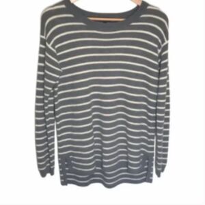 Women’s J. Crew Grey Striped Merino Wool Sweater Elbow Patches